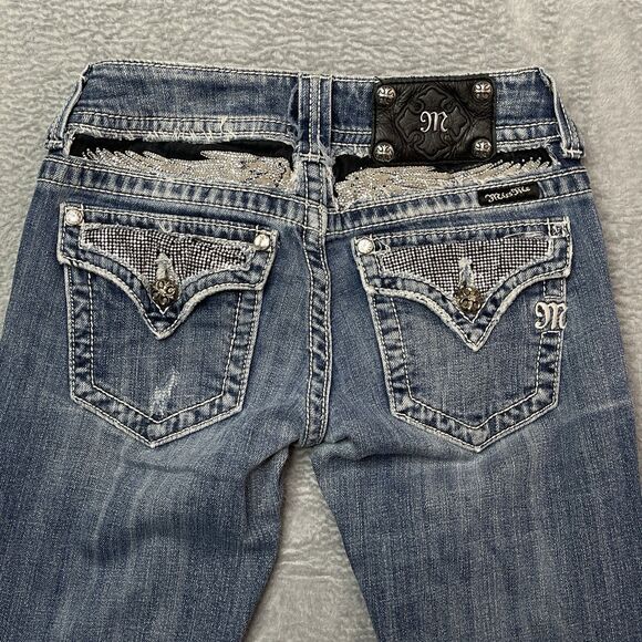Miss Me Distressed Low Rise Western Bootcut Y2K Size 26 Rhinestone Cowboy - Picture 1 of 13